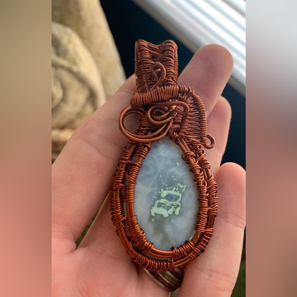 Blue Opal wire wrapped pendant